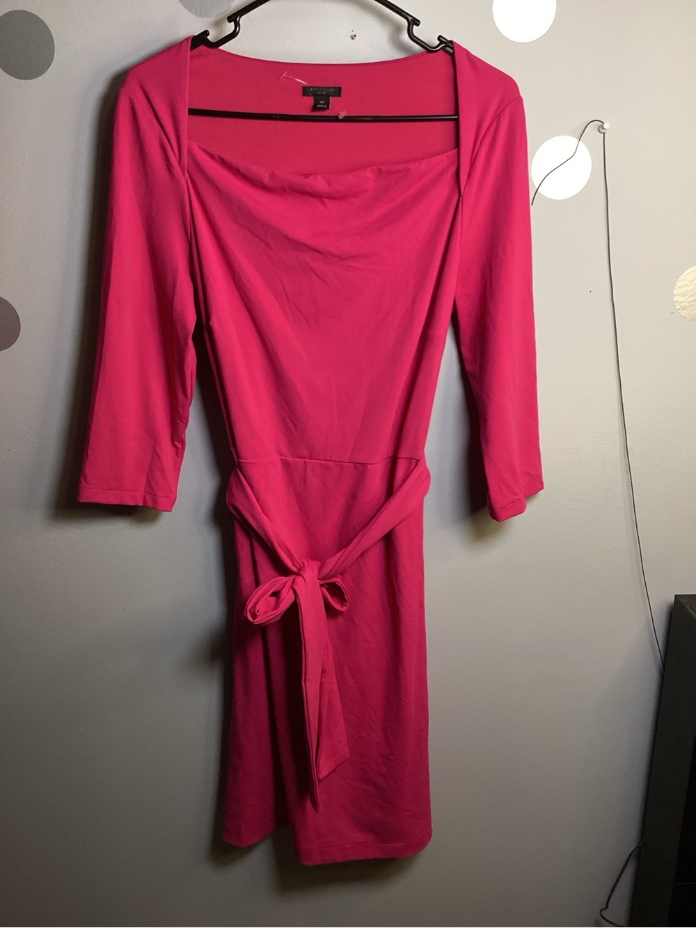 Ann Taylor Hot Pink Long Sleeve Belted Sheath Dress